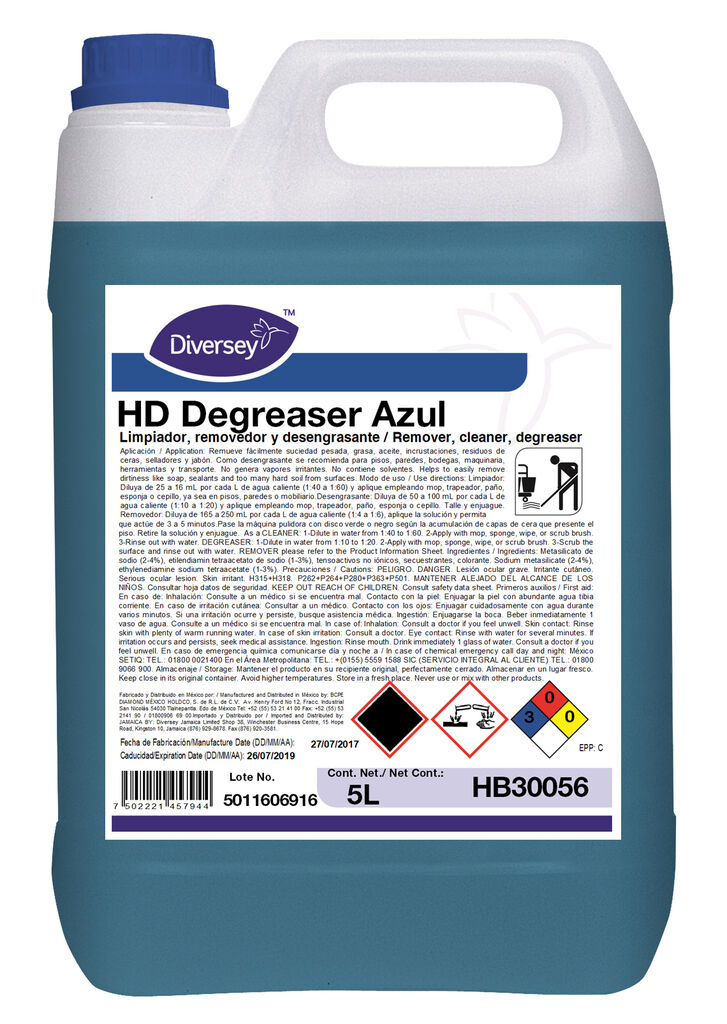 HD DEGREASER AZUL 4x5L - Limpiador Desengrasante para trabajo pesado